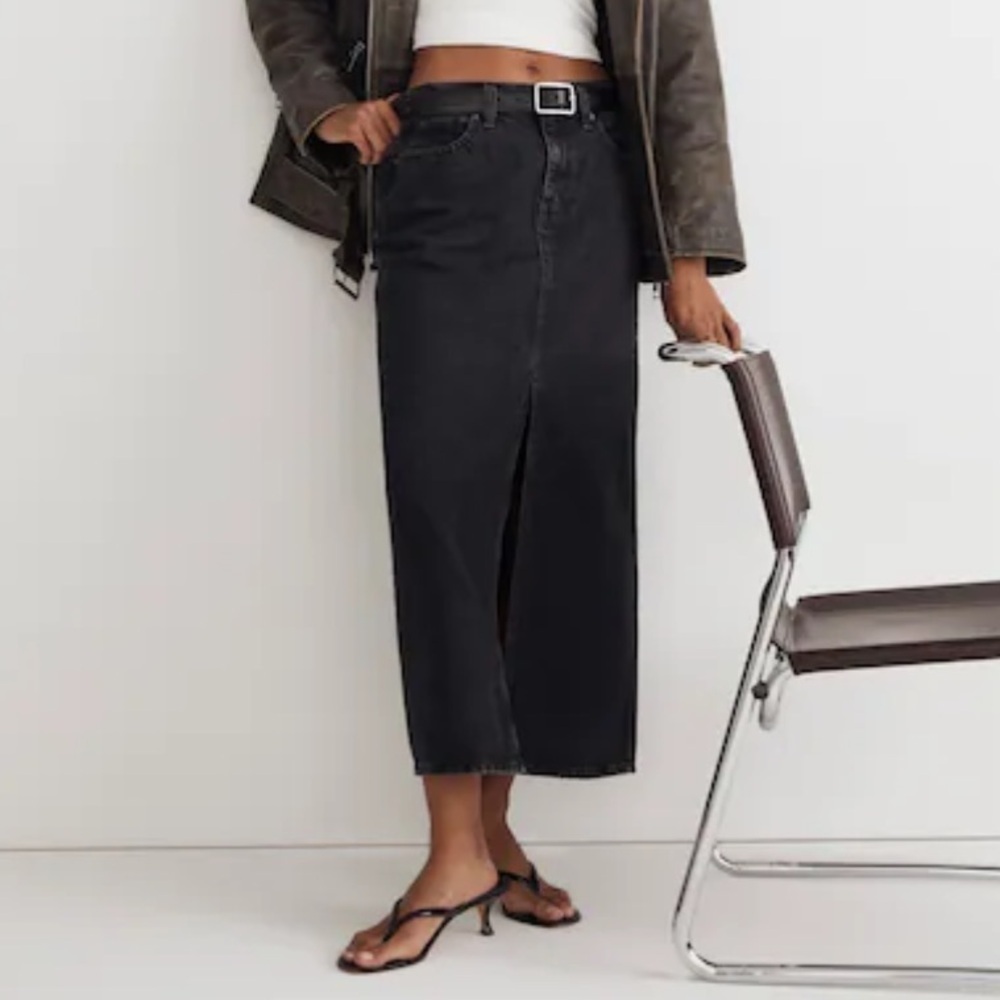 Madewell Denim Mid-Rise Maxi Skirt in Lunar Wash black 28